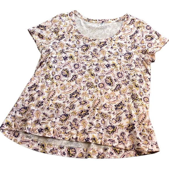 Old Navy Cream Floral Scoop Neck Swim T-Shirt, Medium Style 552577 Hi Low - Picture 1 of 9
